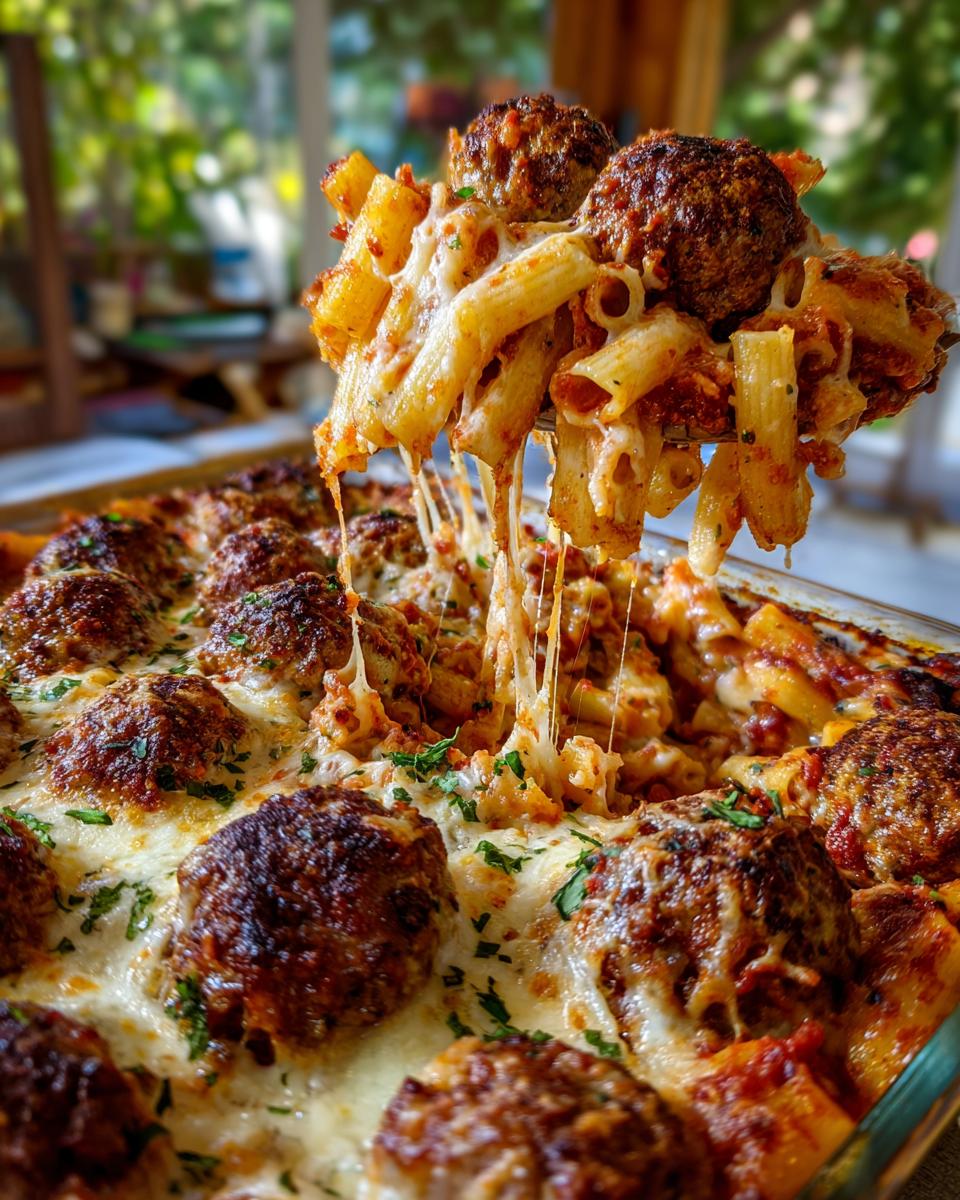 baked ziti and meatballs without ricotta cheese - detail 1