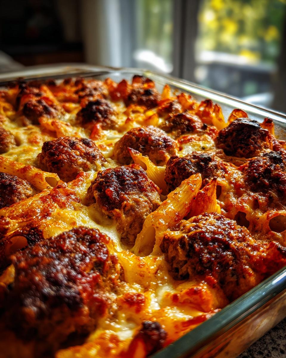 baked ziti and meatballs without ricotta cheese - detail 2