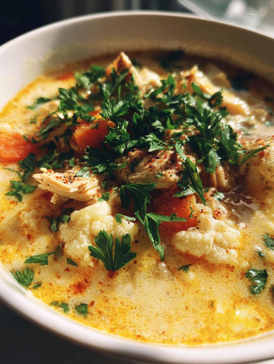 30-minute cauliflower chicken soup - detail 1
