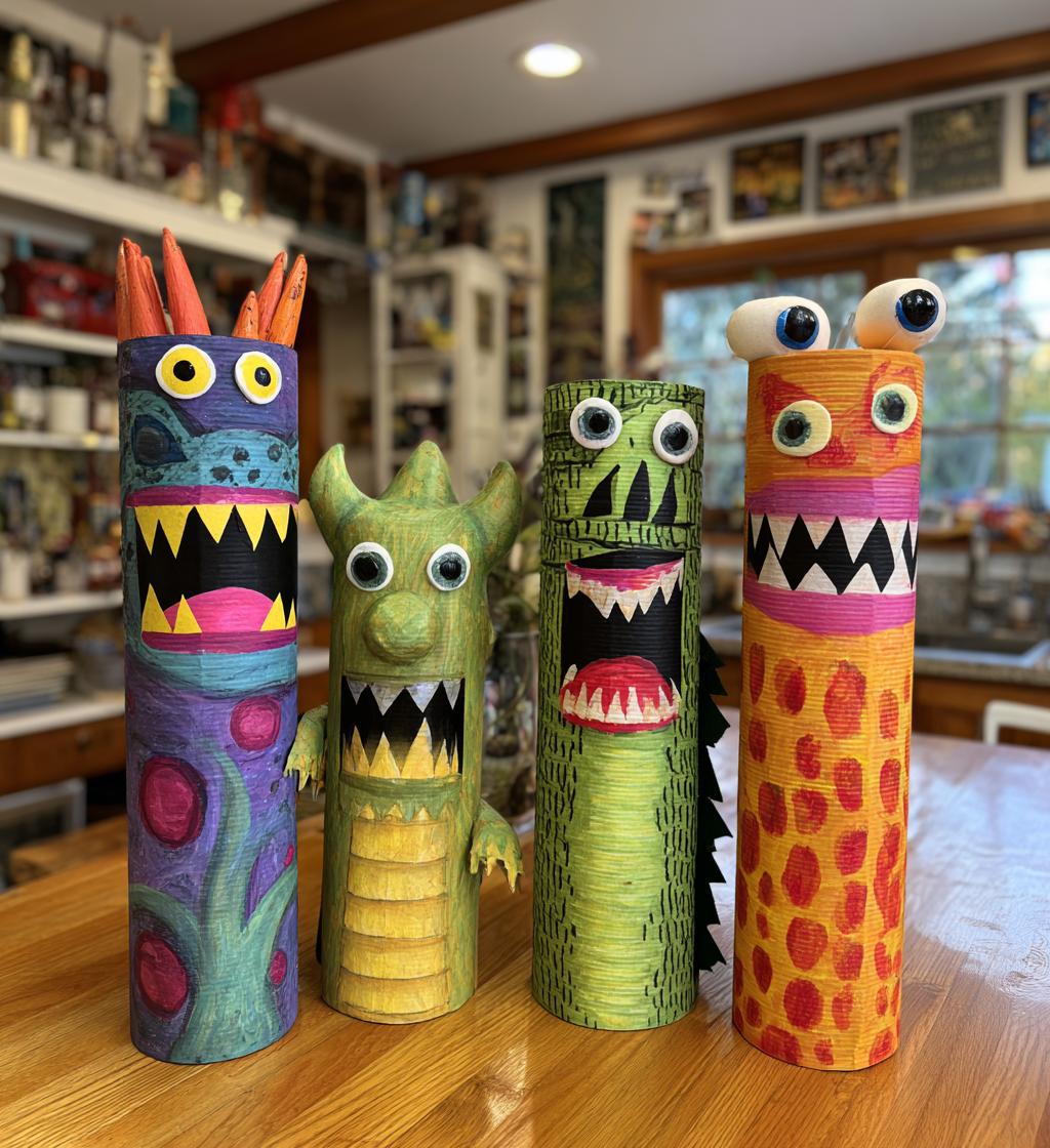 Cardboard Tube Monsters Halloween Craft - detail 1