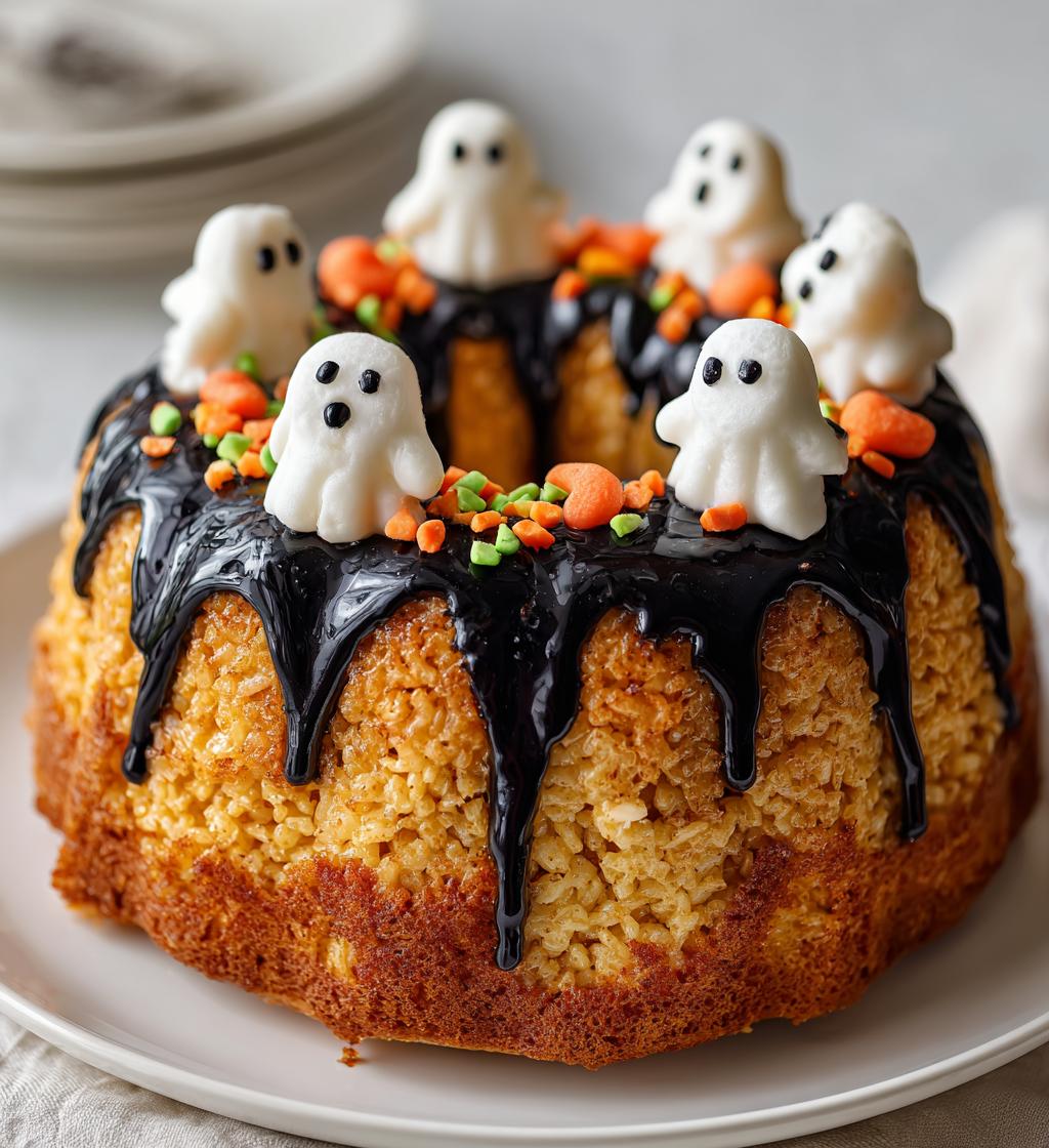 Halloween Ghost Rice Krispies Treats Bundt Cake