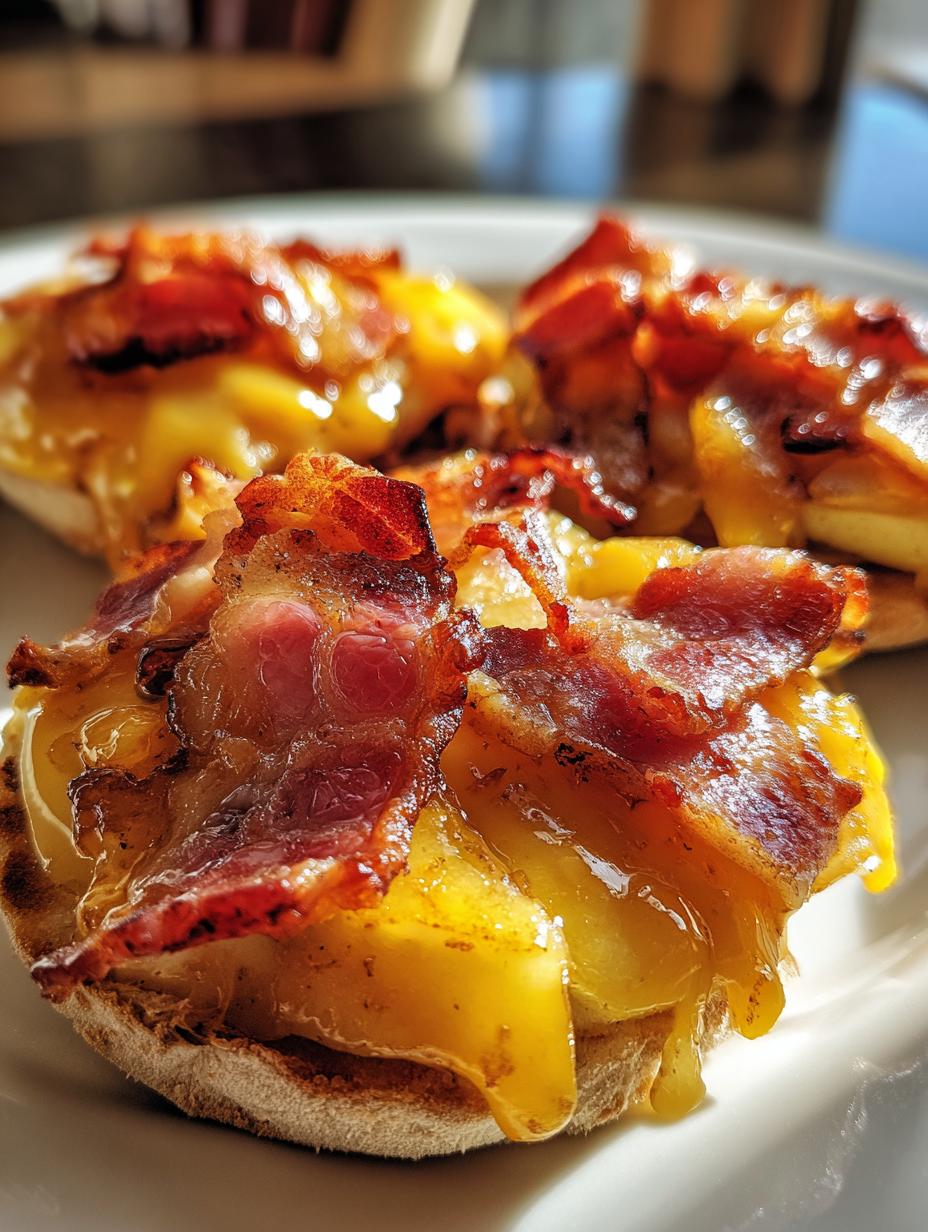 apple bacon cheese english muffins