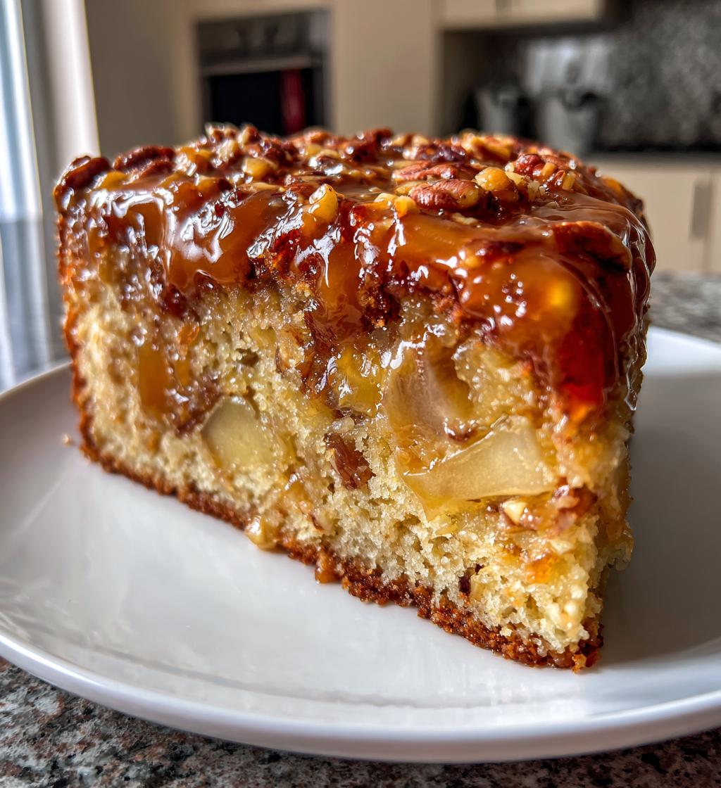 apple pecan cake with caramel glaze