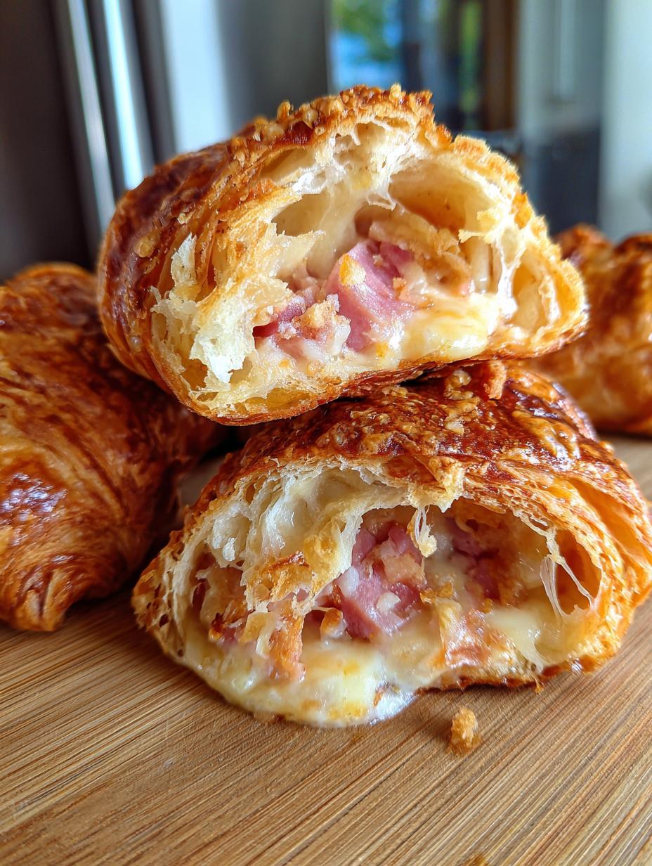 baked ham and cheese croissants - detail 1