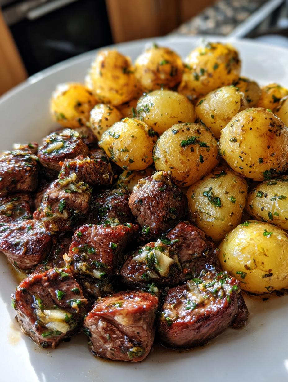 butter steak bites with garlic herb potatoes - detail 1