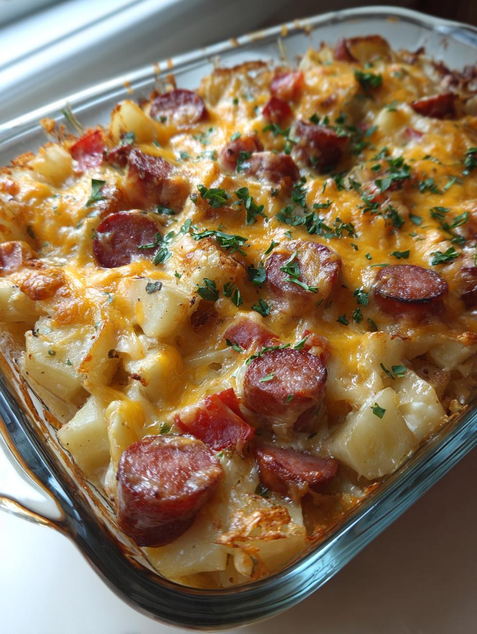 cheesy potatoes and smoked sausage - detail 1