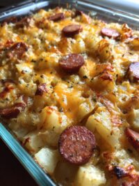 cheesy potatoes and smoked sausage