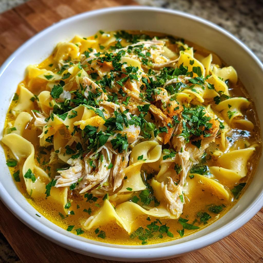 chicken soup with egg noodles - detail 1