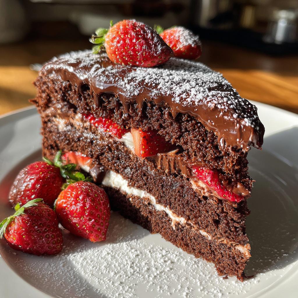 chocolate cake with strawberries - detail 1