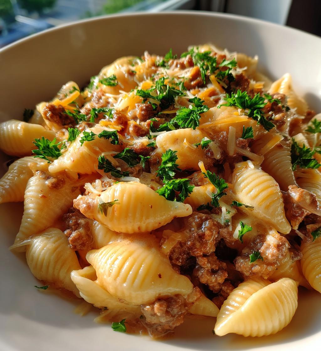 creamy beef and shells