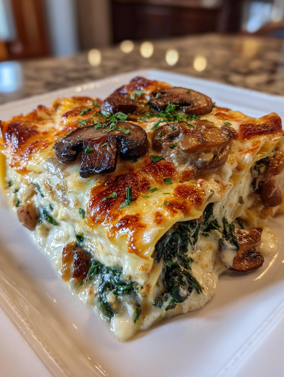 creamy spinach mushroom lasagna - detail 1