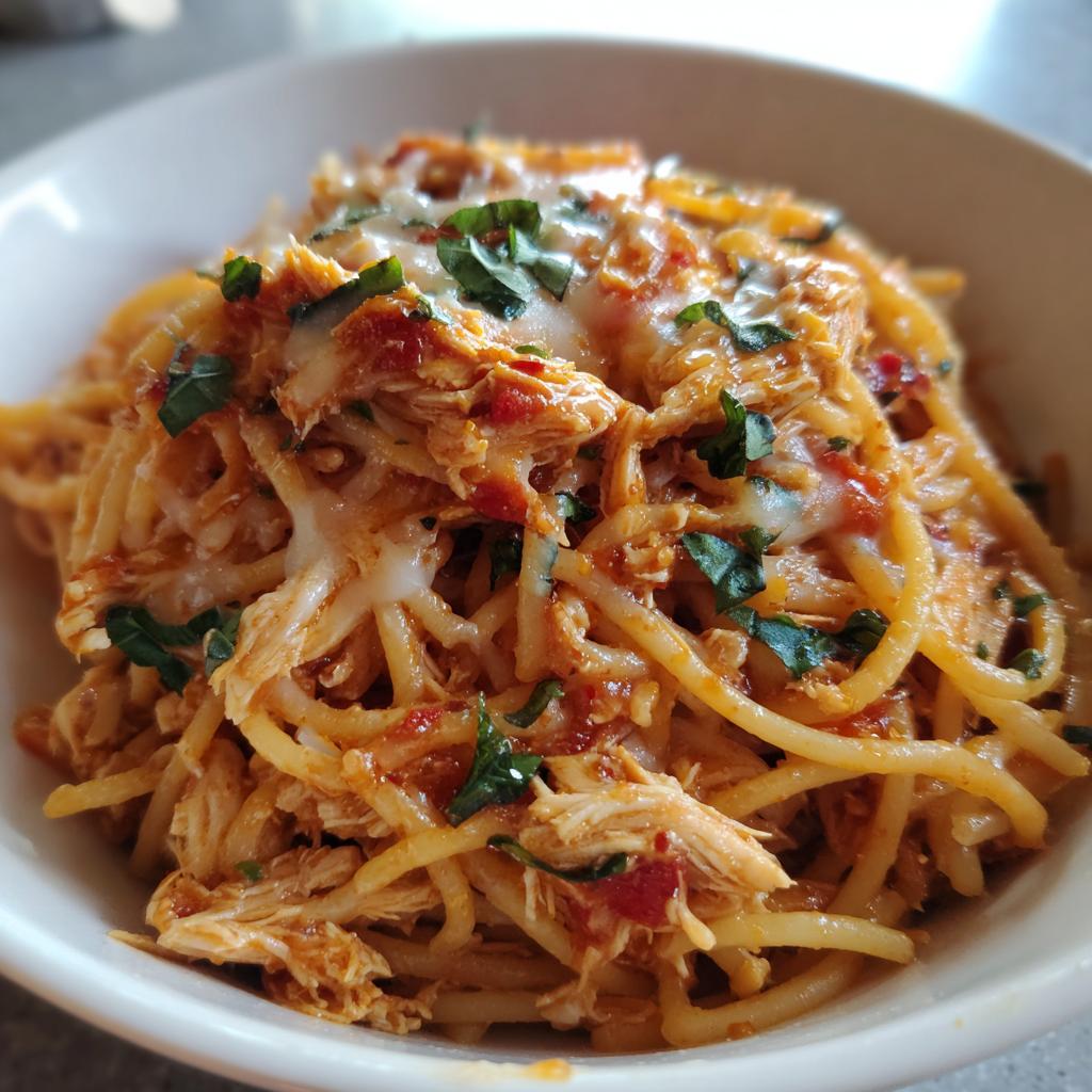 crockpot chicken spaghetti - detail 1