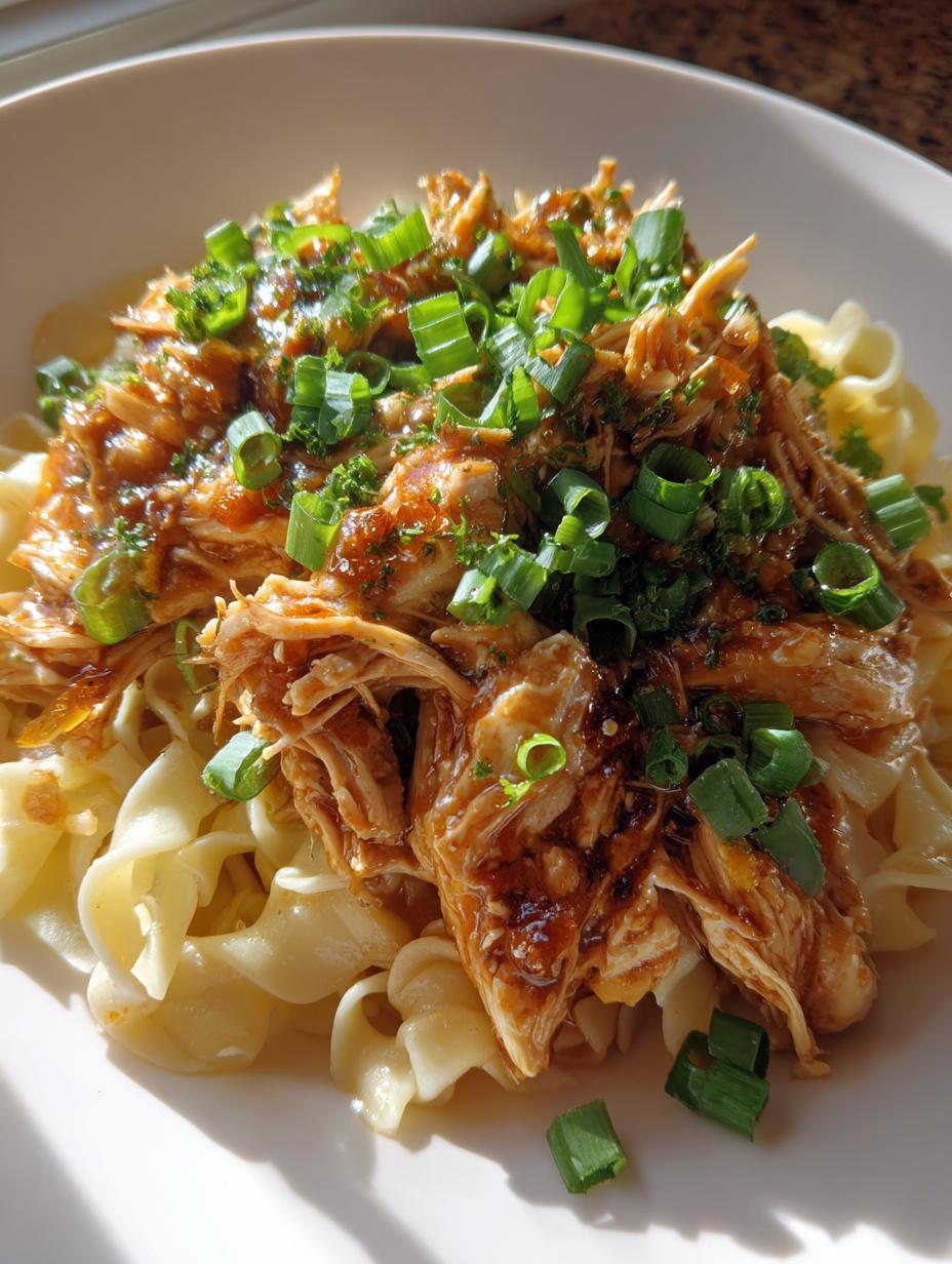 crockpot honey garlic chicken with noodles - detail 1