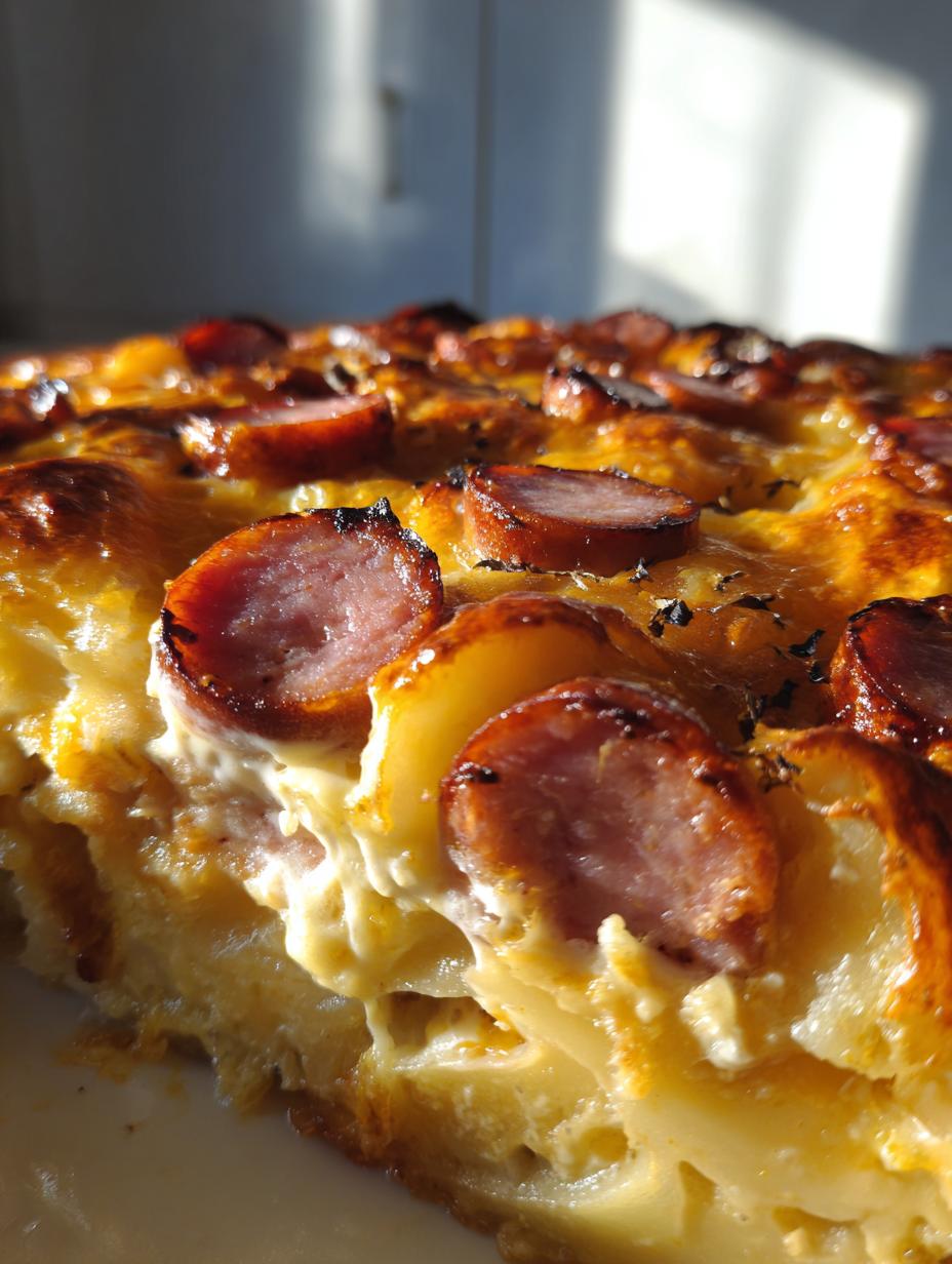 crockpot pierogi casserole with kielbasa - detail 1