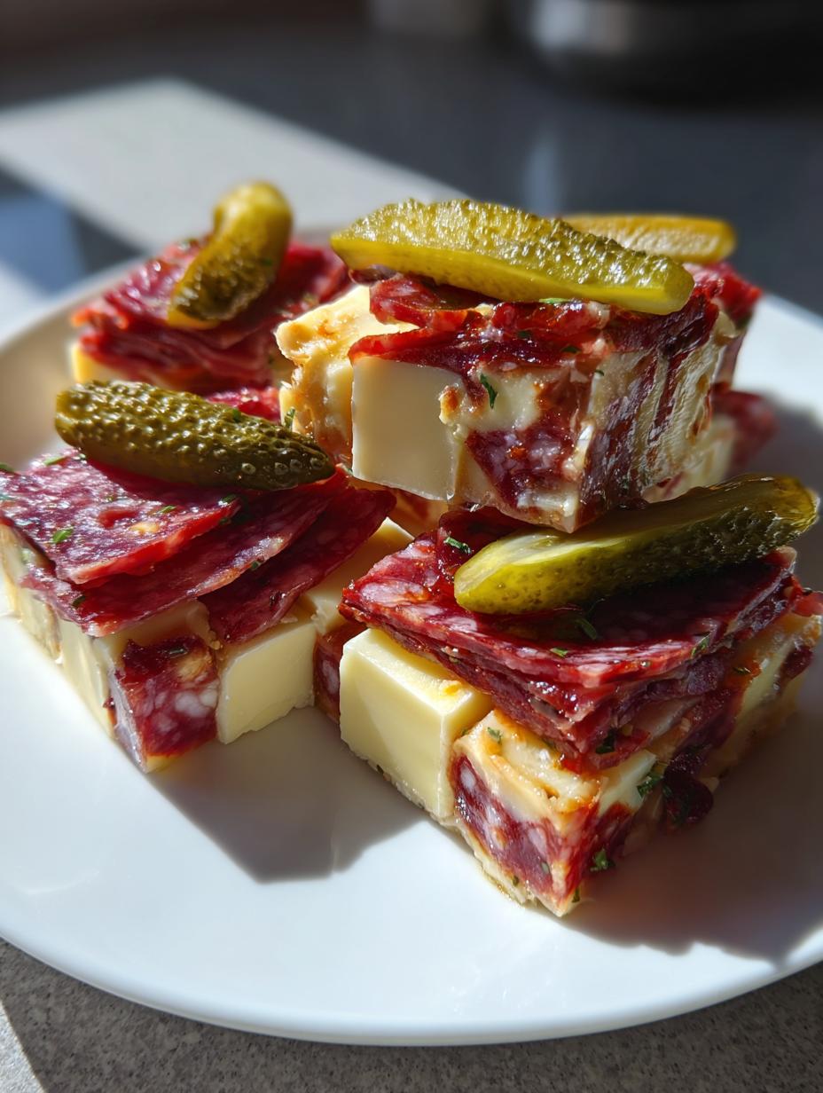 easy marinated cheese appetizer with salami pickles - detail 1