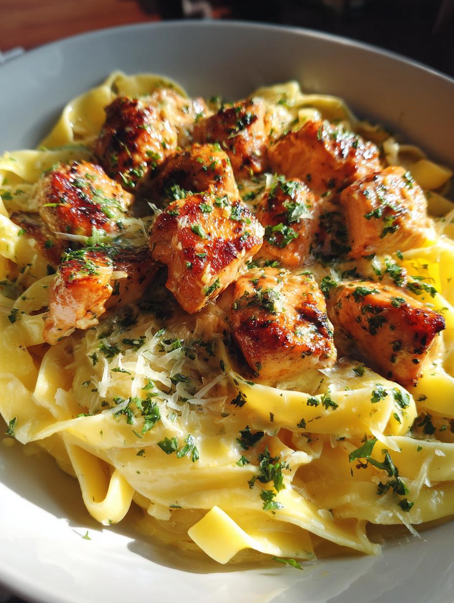 garlic butter chicken bites with creamy parmesan pasta recipe - detail 1