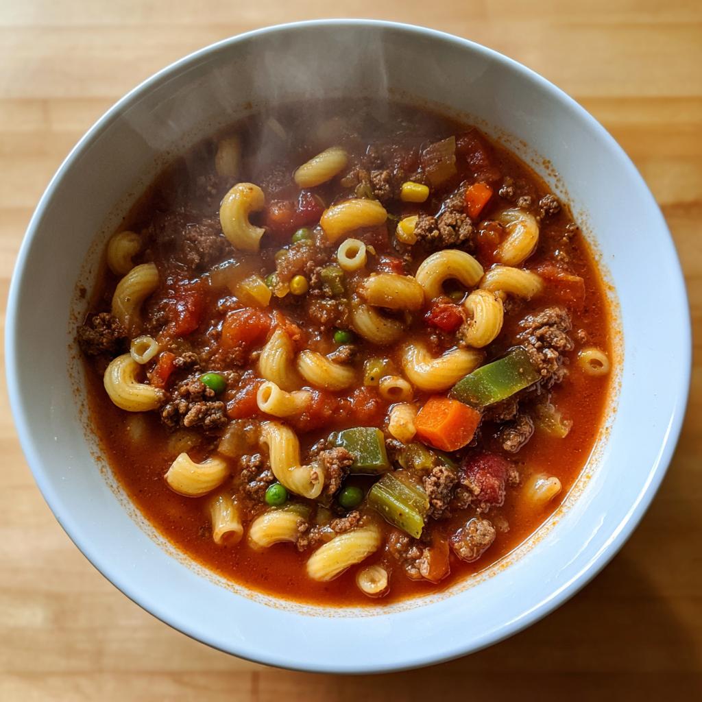 hamburger macaroni soup - detail 1
