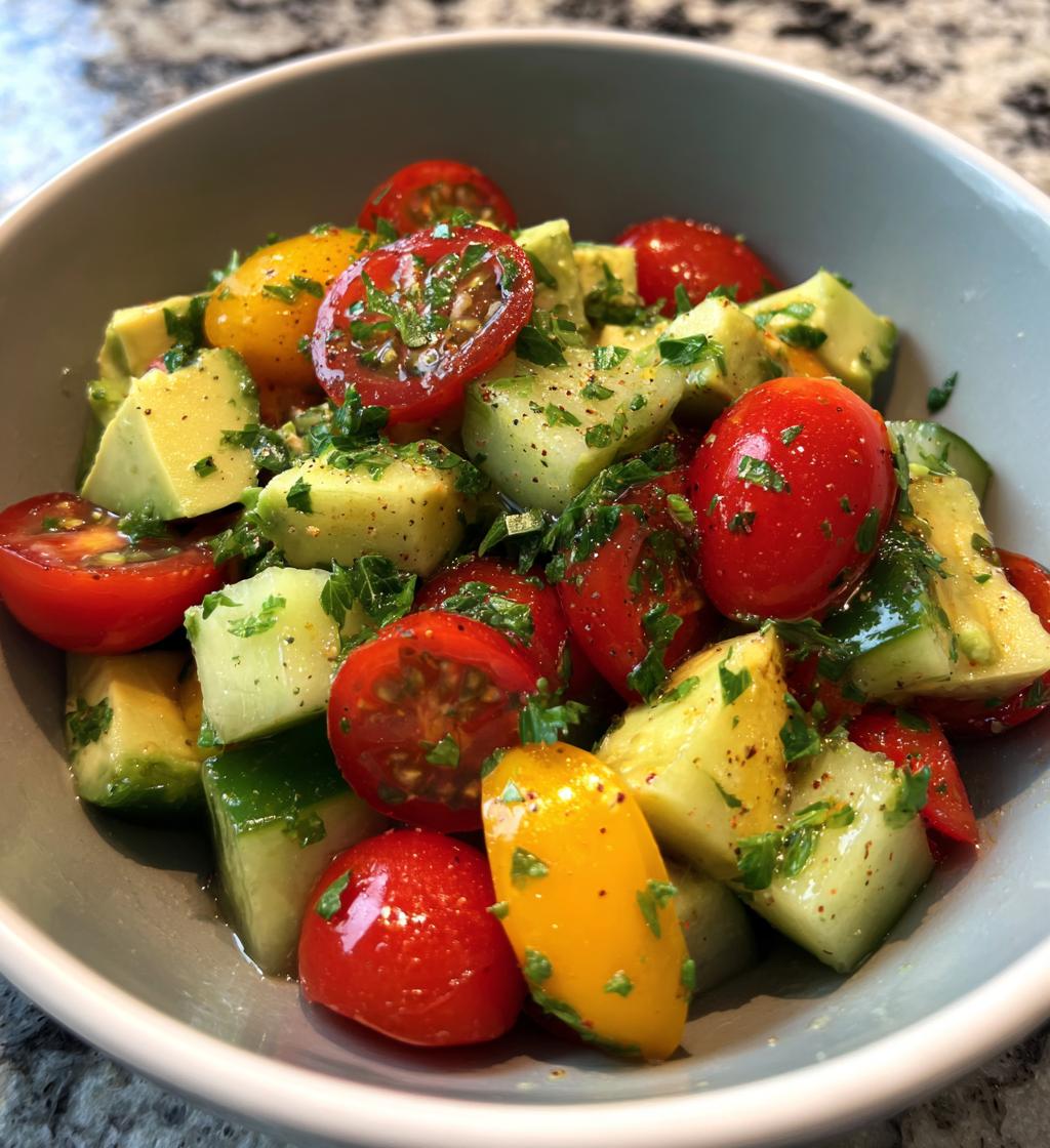 refreshing cucumber tomato avocado salad - detail 1