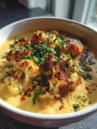roasted garlic cheddar cauliflower soup