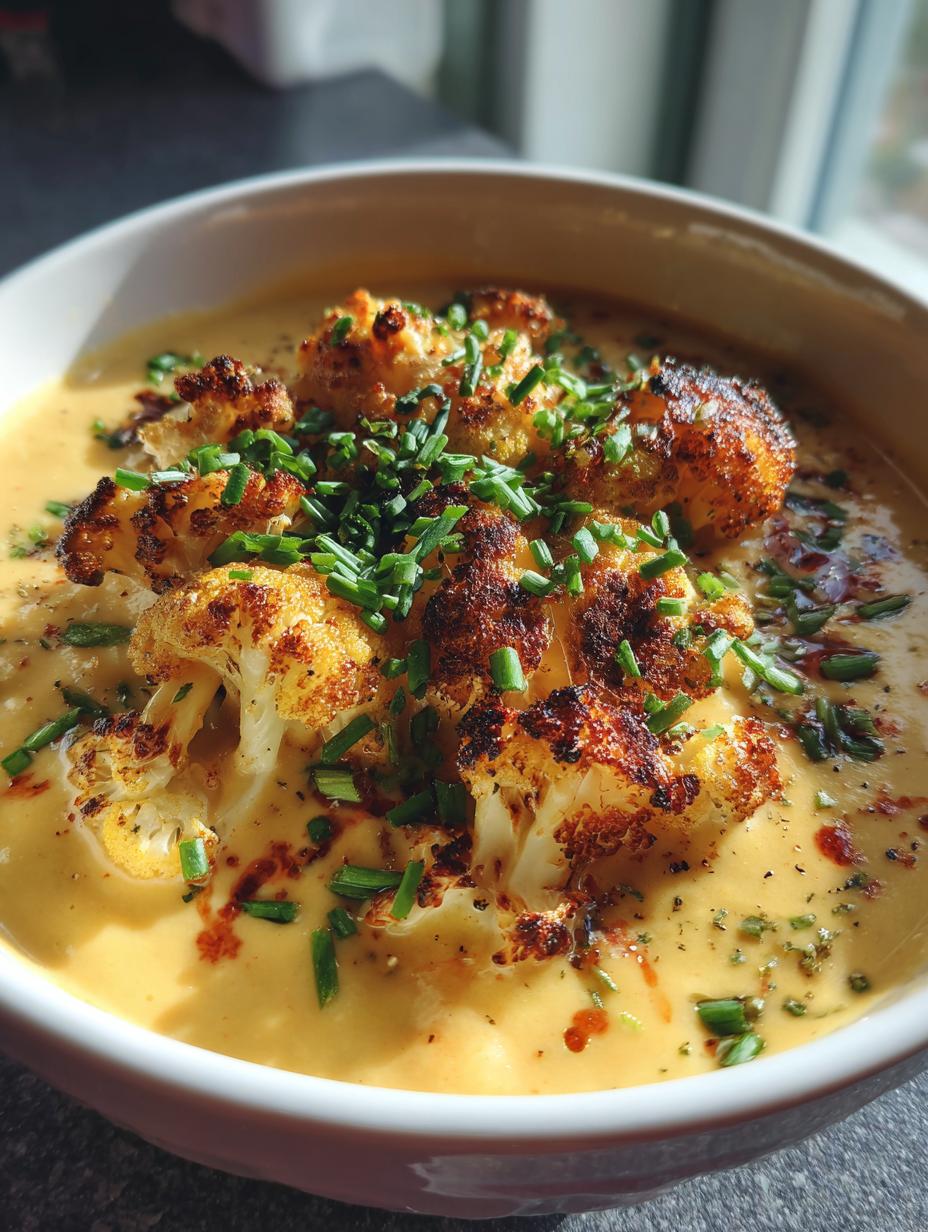 roasted garlic cheddar cauliflower soup