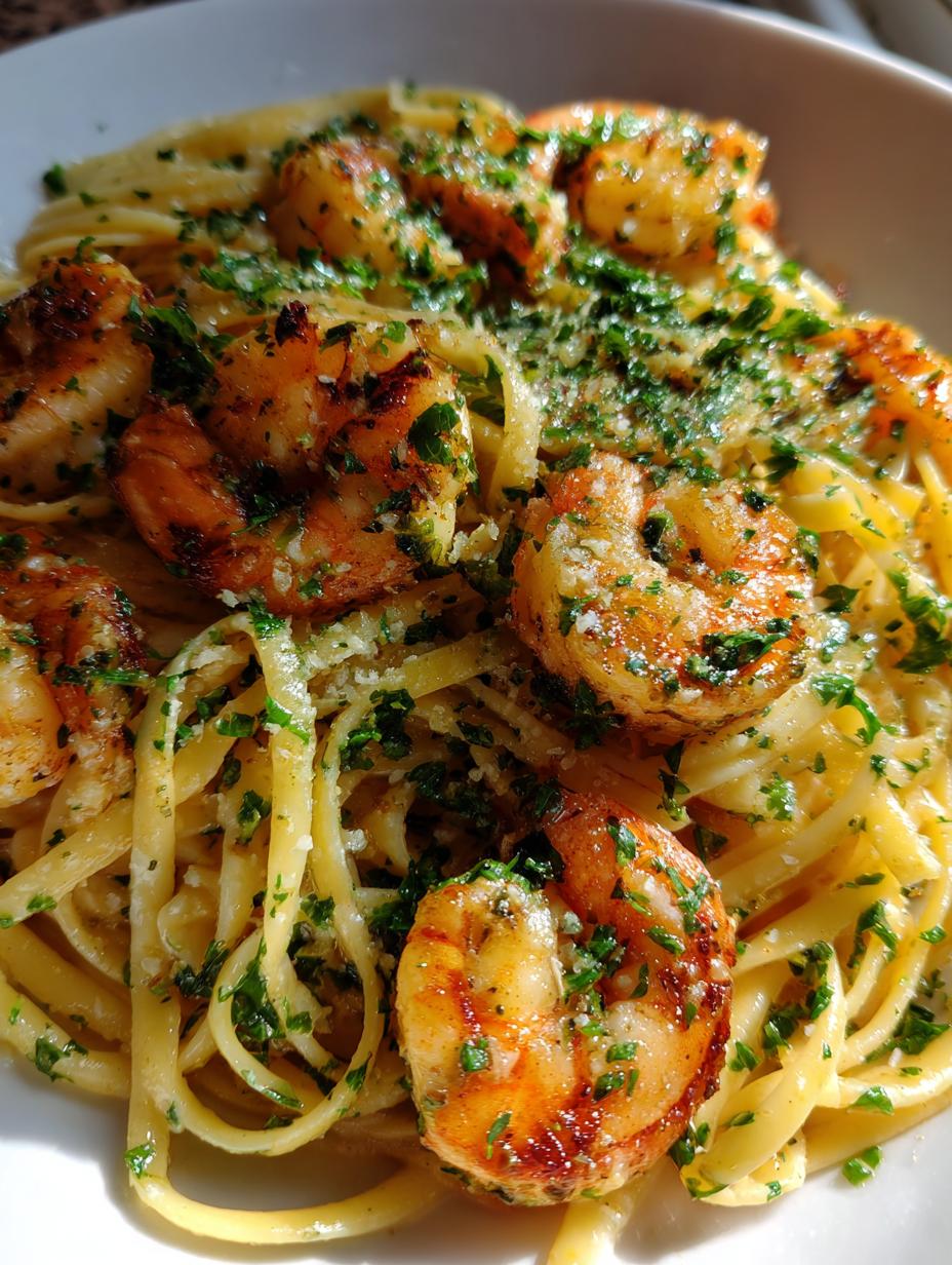 savory garlic butter shrimp linguine