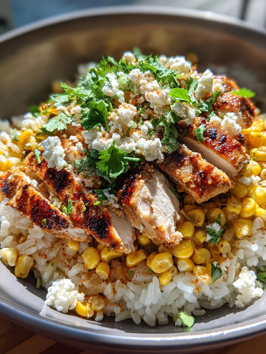 street corn chicken rice bowl