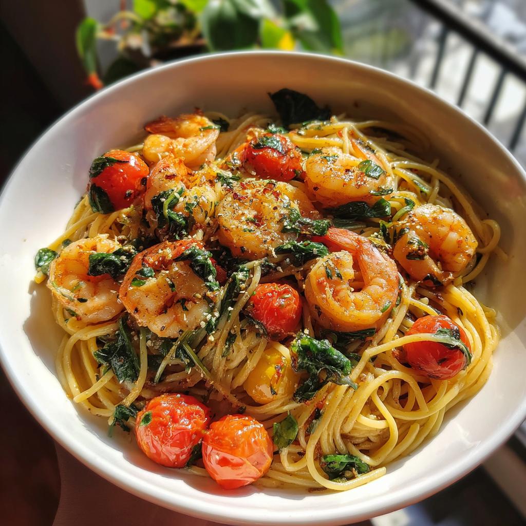 tomato spinach shrimp pasta