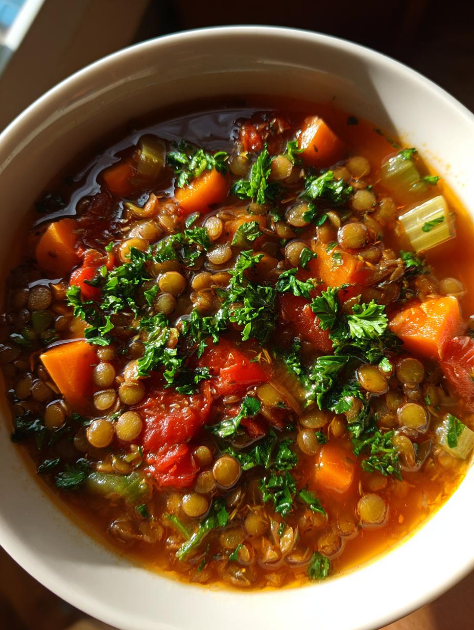 vegan lentil soup - detail 1
