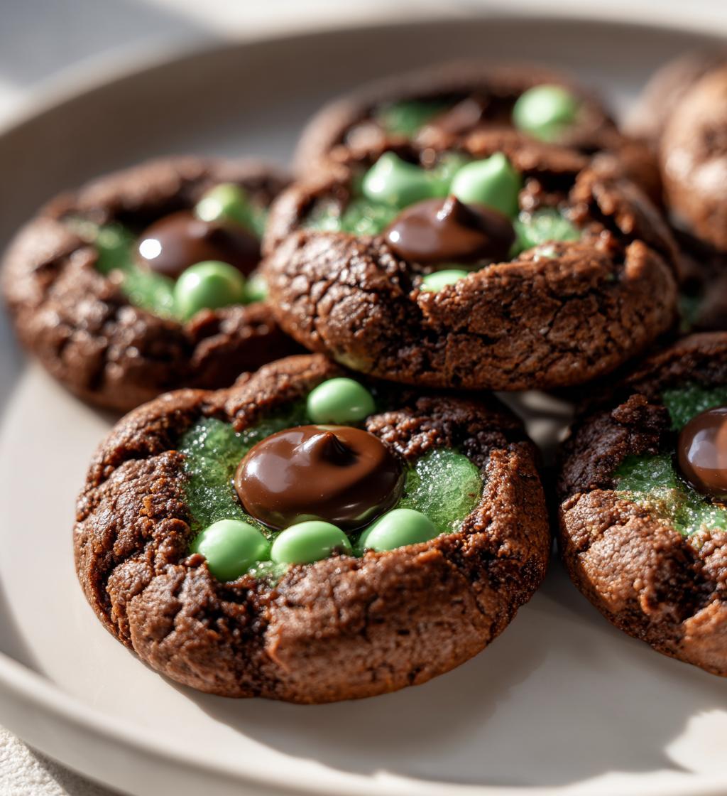 chocolate mint thumbprint cookies