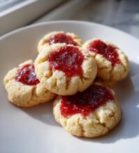 five ingredient raspberry cheesecake thumbprint cookies
