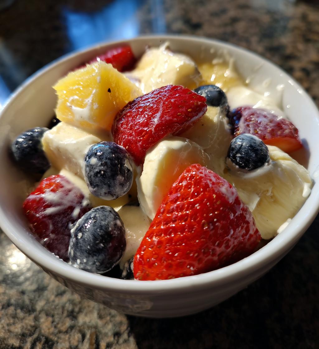 fruit salad with vanilla pudding and cool whip